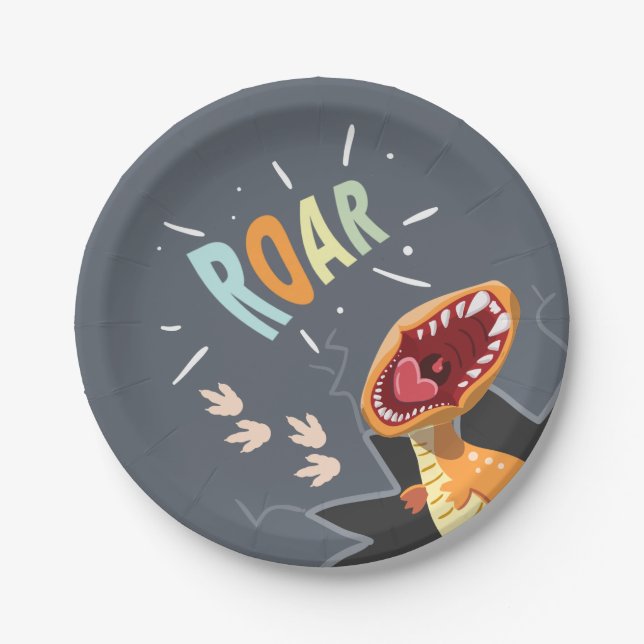 Assiettes En Carton Baby shower Dinosaur Roaring Dino Plaques Papier G (Devant)