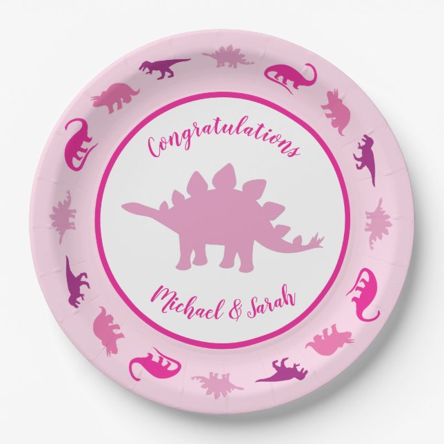 Assiettes En Carton Baby shower Dinosaur rose (Devant)