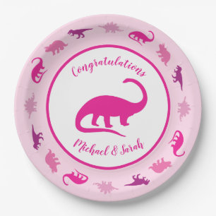 Assiettes En Carton Baby shower Dinosaur rose