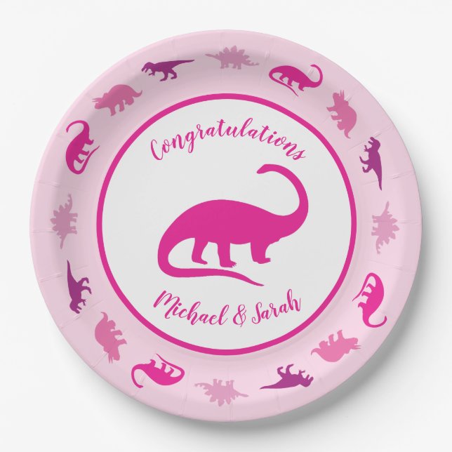Assiettes En Carton Baby shower Dinosaur rose (Devant)