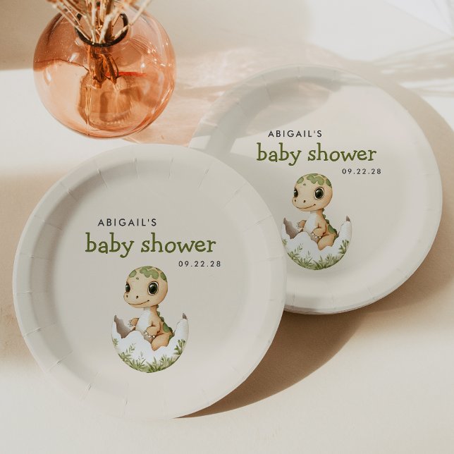 Assiettes En Carton Baby shower Dinosaure à couver mignon (Créateur téléchargé)