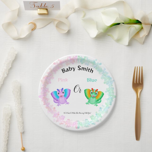 Assiettes En Carton Baby shower Dinosaure Rose Ou Bleu Révélation De S (Mariage)
