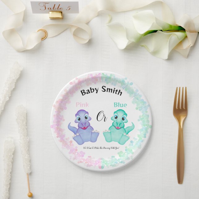 Assiettes En Carton Baby shower Dinosaure Rose Ou Bleu Révélation De S (Mariage)