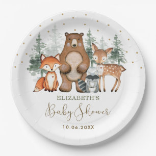 Assiettes En Carton Baby shower d'or de la forêt de Bois Cute