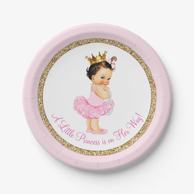 Assiettes En Carton Baby shower d'or rose Princesse Ballerina (Devant)