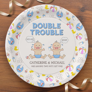 Assiettes En Carton Baby shower Double Trouble Twin Boys