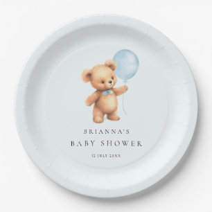 Assiettes En Carton Baby shower d'ours à ballon bleu