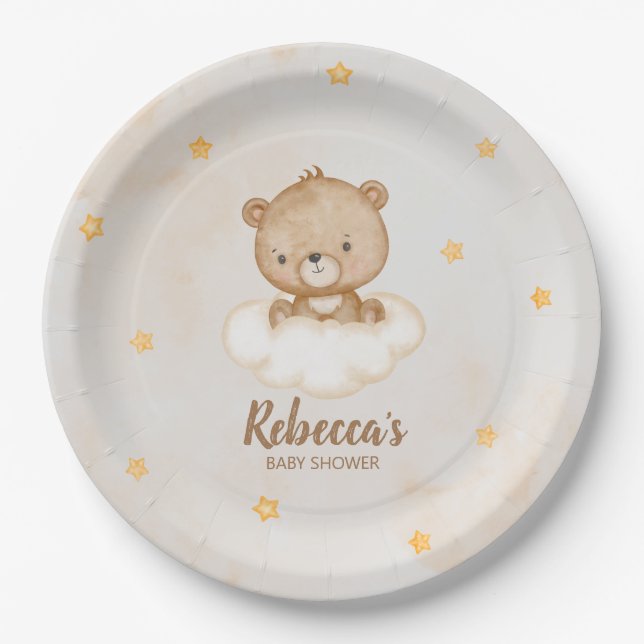 Assiettes En Carton Baby shower d'ours Brown (Devant)