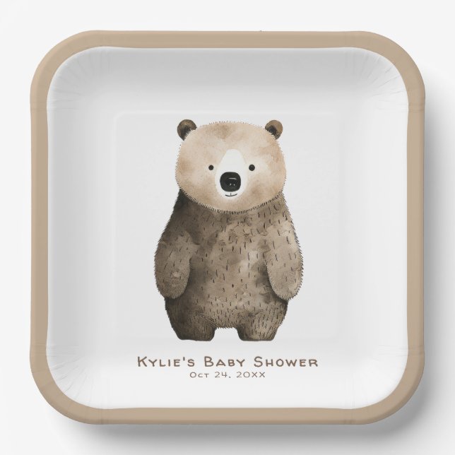 Assiettes En Carton Baby shower d'ours en peluche d'attente neutre (Recto)
