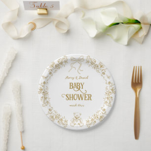 Assiettes En Carton Baby shower d'ours en peluche Vintage Gold Floral