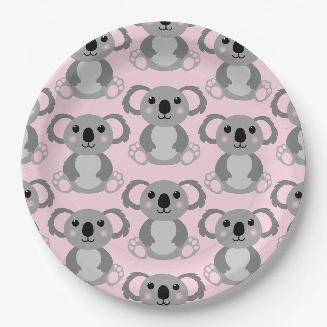 Assiettes En Carton Baby shower d'ours rose Koala (Devant)