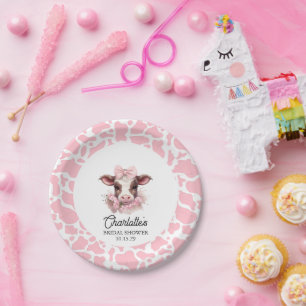 Assiettes En Carton Baby shower du Boho Rose de la Vache Sainte