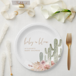 Assiettes En Carton Baby shower du désert de boho cactus d'aquarelle