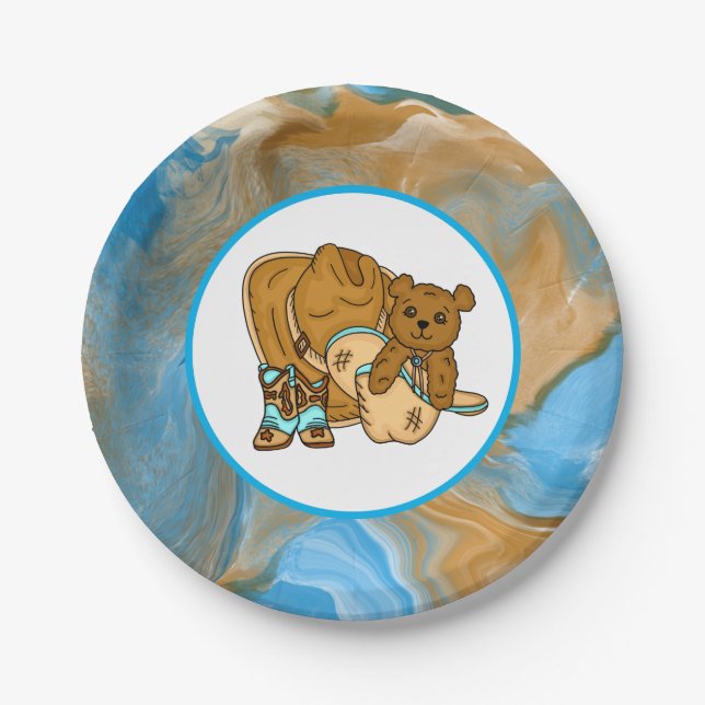Assiettes En Carton Baby shower du garçon Cowboy Teddy Bear (Devant)