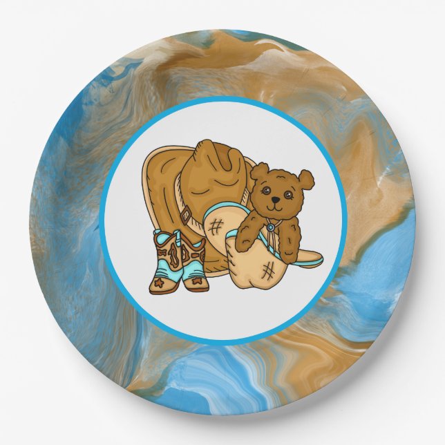 Assiettes En Carton Baby shower du garçon Cowboy Teddy Bear (Devant)