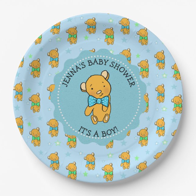 Assiettes En Carton Baby shower du mignon Teddy Bear Boy (Devant)