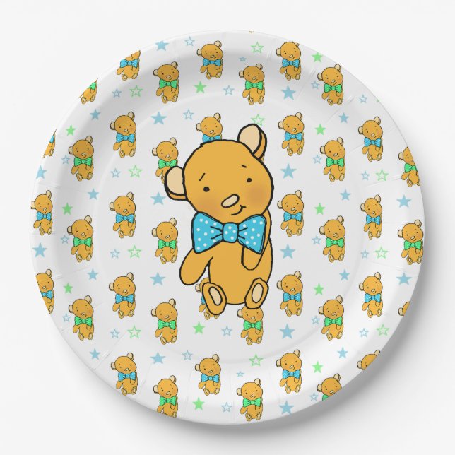 Assiettes En Carton Baby shower du mignon Teddy Bear Boy (Devant)