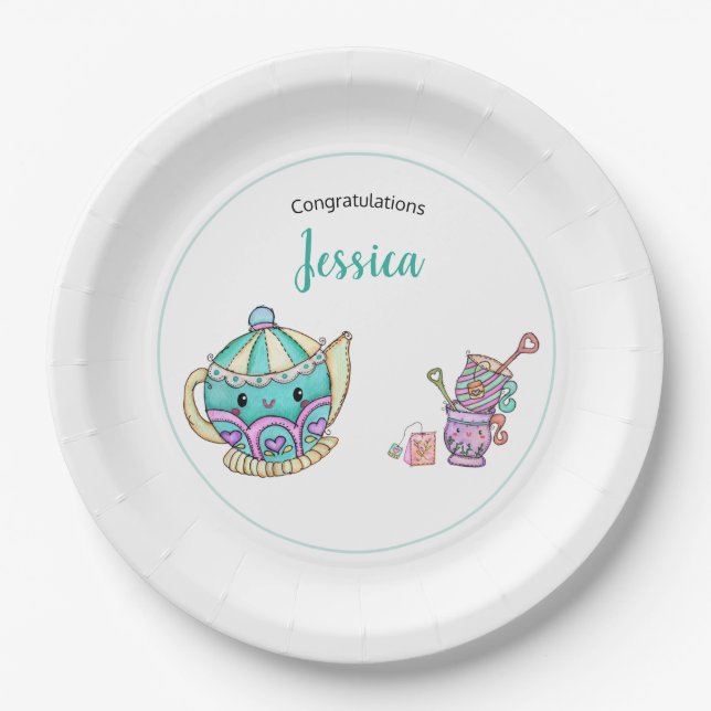 Assiettes En Carton Baby shower du temps du thé (Devant)