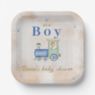 Assiettes En Carton Baby shower du train Watercolor