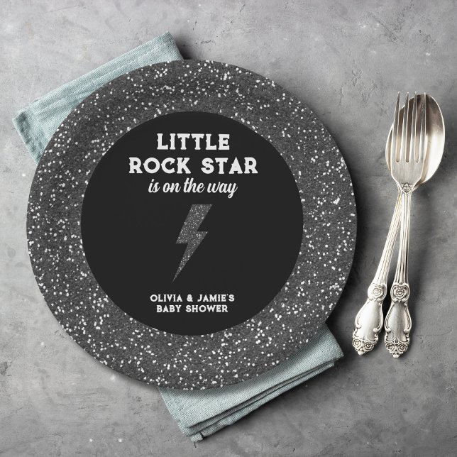 Assiettes En Carton Baby shower Edgy de la Parties scintillant noire L (little rock star baby shower paper plates black glitter flash rock and roll)