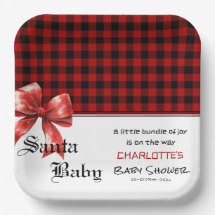 Assiettes En Carton Baby shower élégant avec nœud en aquarelle rouge à