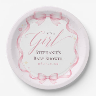 Assiettes En Carton Baby Shower Élégant Nœud Papillon Rose Coquette Fl