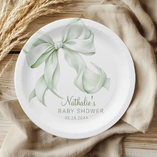 Assiettes En Carton Baby shower élégant Sage Green Bow