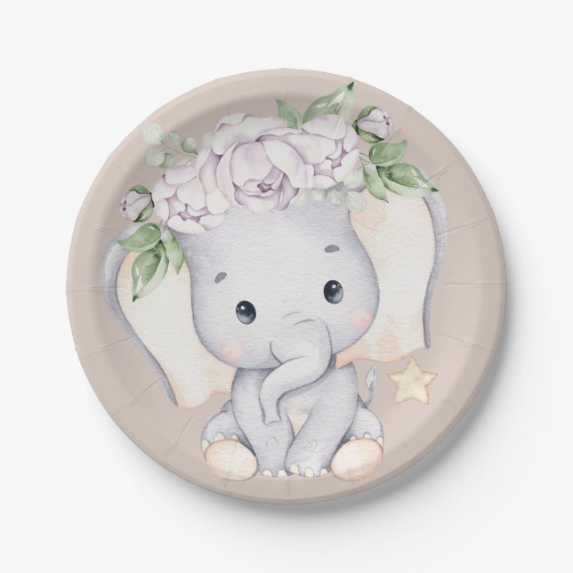 Assiettes En Carton Baby shower éléphant bébé (Devant)