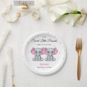 Assiettes En Carton Baby shower Eléphant Rose Twin Girls