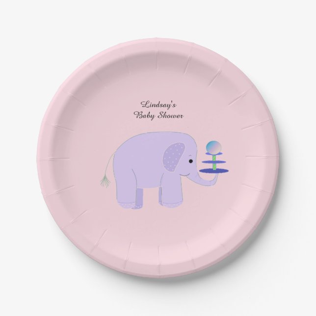 Assiettes En Carton Baby shower Eléphant Violet (Devant)