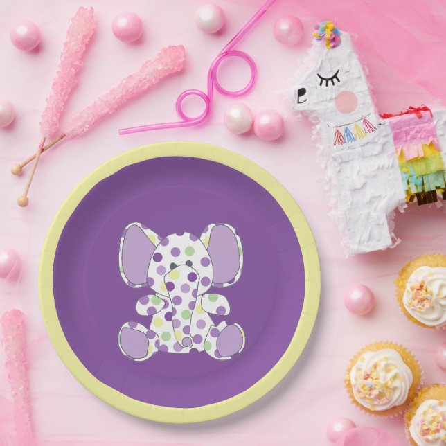 Assiettes En Carton Baby shower Eléphant Violet (Fête)