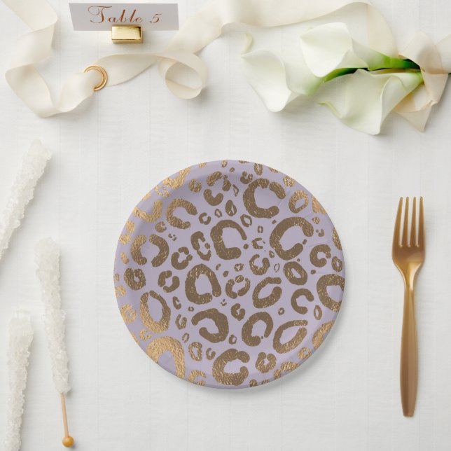 Assiettes En Carton Baby shower Empreinte de léopard Lavender Gold Cre (Mariage)