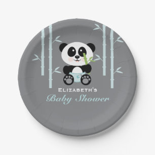 Assiettes En Carton Baby shower en bambou bleu de panda