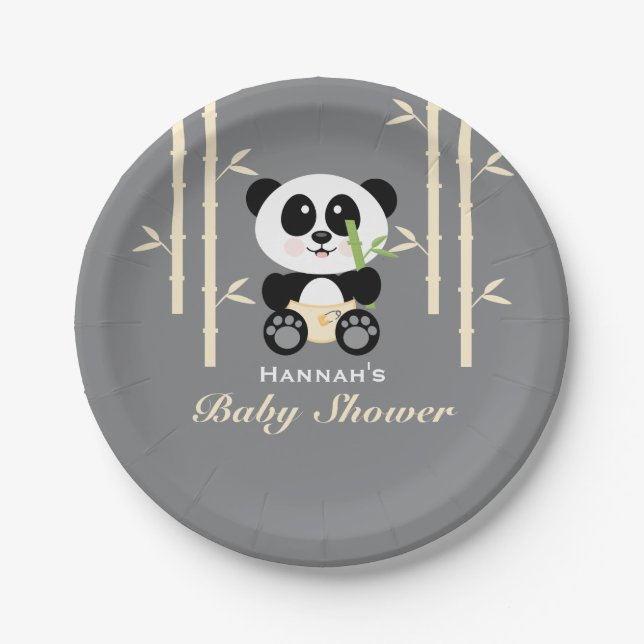 Assiettes En Carton Baby shower en bambou jaune de panda (Devant)