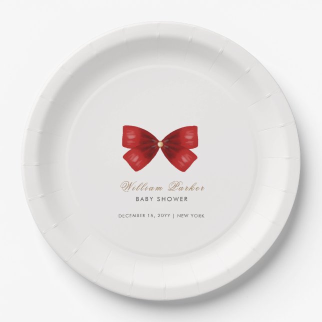 Assiettes En Carton Baby shower en bois d'aquarelle simple rouge (Devant)