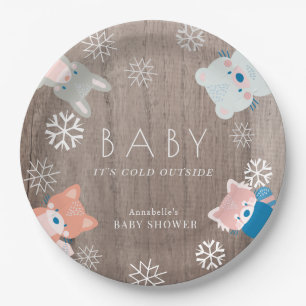 Assiettes En Carton Baby shower en bois des animaux des neiges