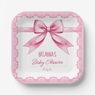 Assiettes En Carton Baby shower en dentelle rétro rose modèle imprimé