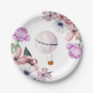 Assiettes En Carton Baby Shower en Montgolfière Florale Voyageuse