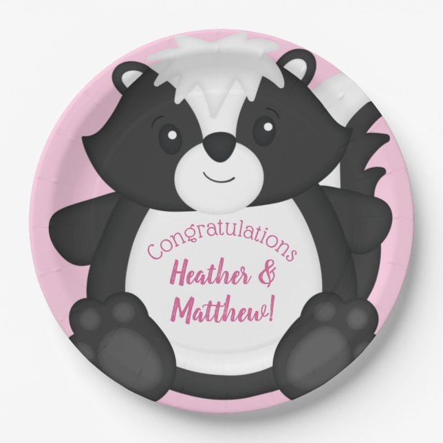 Assiettes En Carton Baby shower en peau rose (Devant)
