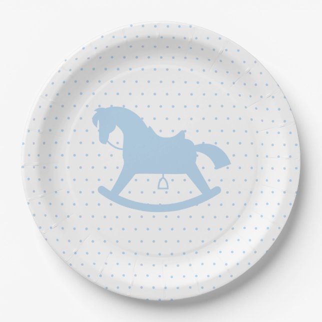 Assiettes En Carton Baby shower en silhouette de Cheval à rocher Bleu (Devant)