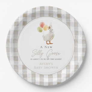 Assiettes En Carton Baby shower En vichy beige d'oie sotte
