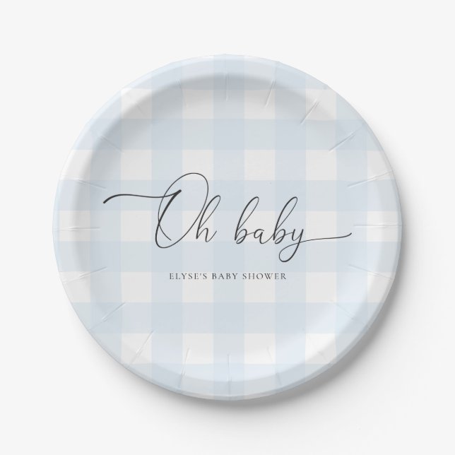 Assiettes En Carton Baby shower En vichy bleu (Devant)