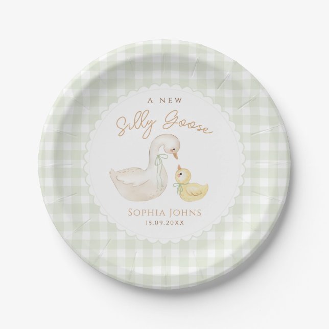 Assiettes En Carton Baby shower En vichy canard à oie sotte (Devant)
