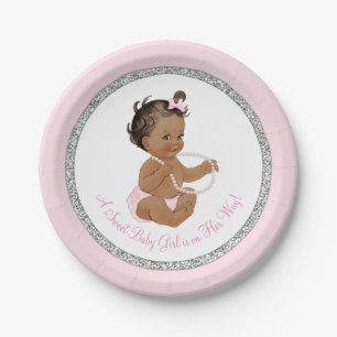 Assiettes En Carton Baby shower ethnique des filles de Gray Pearl gris