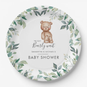 Assiettes En Carton Baby shower Eucalyptus Vert Ours Couples