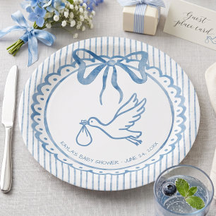 Assiettes En Carton Baby Shower Fantaisiste Rayure Arc-en-Ciel Bleu Aq