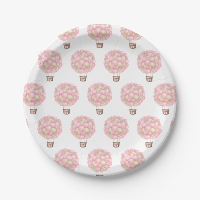 Assiettes En Carton Baby shower Fille Balloon Rose Hot Air (Devant)