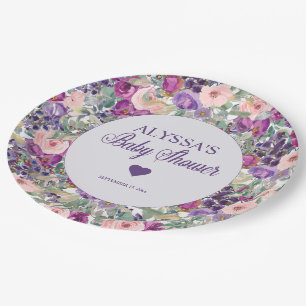 Assiettes En Carton Baby Shower Fille Fleur Rose Violet