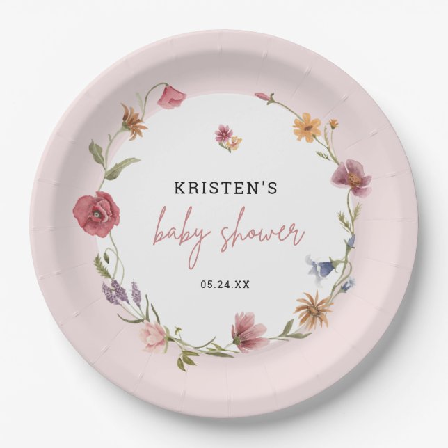 Assiettes En Carton Baby shower fille Fleur sauvage Spring (Devant)