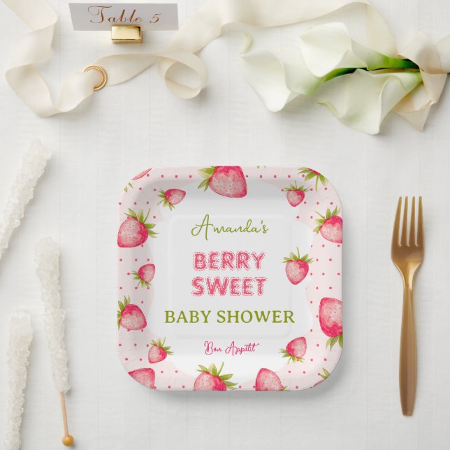 Assiettes En Carton Baby shower Fille fraise (Mariage)